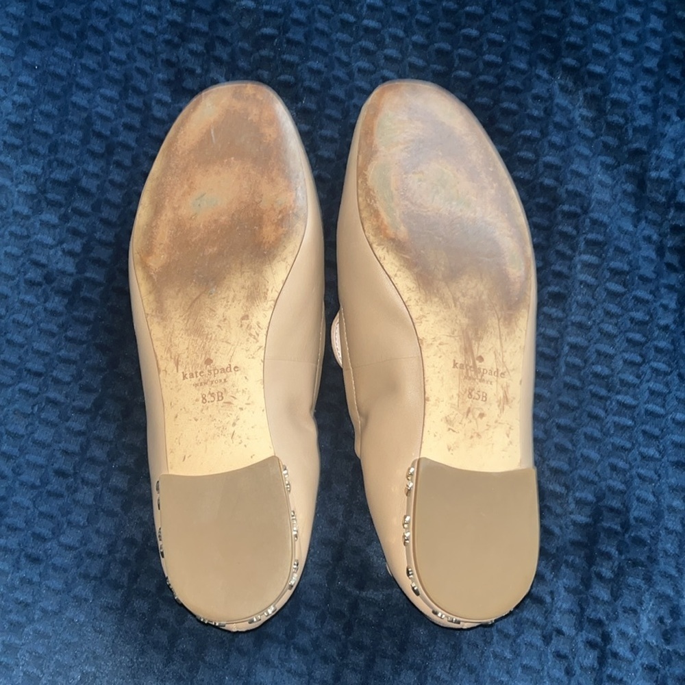 kate spade Nude Leather Ballet Loafers with Stud Heel - Picture 9 of 9